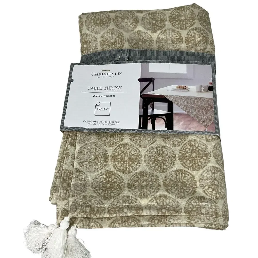 Threshold Table Throw Tablecloth Scarf Beige Medallion Ikat Table 50
